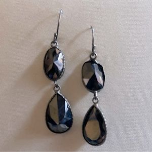 Black Crystal Earrings with Silver Tone Hardware